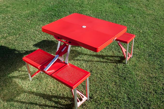 PICNIC TIME NCAA Texas Tech Red Raiders Folding Picnic Table - Camping Table - Outdoor Table with Umbrella Hole, (Red)
