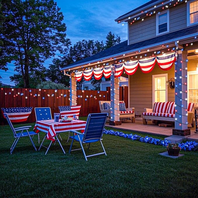 Red White and Blue Lights, 66FT 200 LED 4th of July String Lights Outdoor | Plug In Waterproof 8 Modes Connectable Patriotic Decorations Lights for Indoor Independence Memorial Day Party Holiday