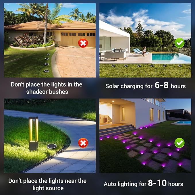Solar Ground Lights Outdoor, 12 Pack Flat Solar Powered Disc Lights, IP68 Waterproof, Anti-Rust, Landscape Lighting for Pathway Garden Yard Lawn Walkway Landscape Driveway, Purple