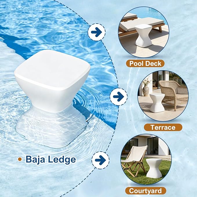 Outdoor Side Table, 18" Polyethylene Poolside Table, Pre-Weighted In-Pool Side Table for Floating Prevention, Adjustable Rubber Leveling Feet Protect Vinyl Liners, Ideal for Pools, Decks, and Patios