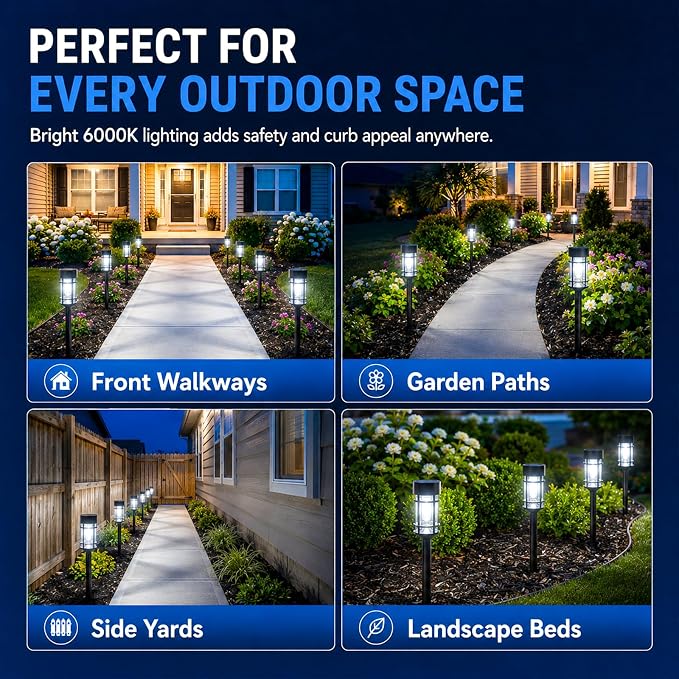 ILANCK 12 Pack Solar Lights Outdoor Pathway, Metal & Glass 21" Large Solar Pathway Lights, Solar Powered Garden Lights for Yard, Landscape, Driveway Walkway
