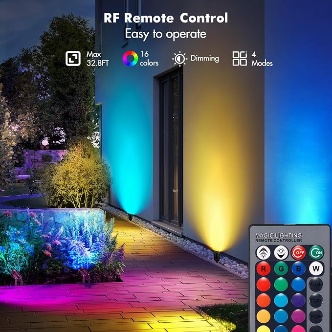 Landscape Lighting - 6W RGB Color Changing Halloween Landscape Lights 120V Christmas Outdoor LED Spotlight with Remote Control Waterproof Spot Lights for Yard Garden Patio Driveway (1 Pack)