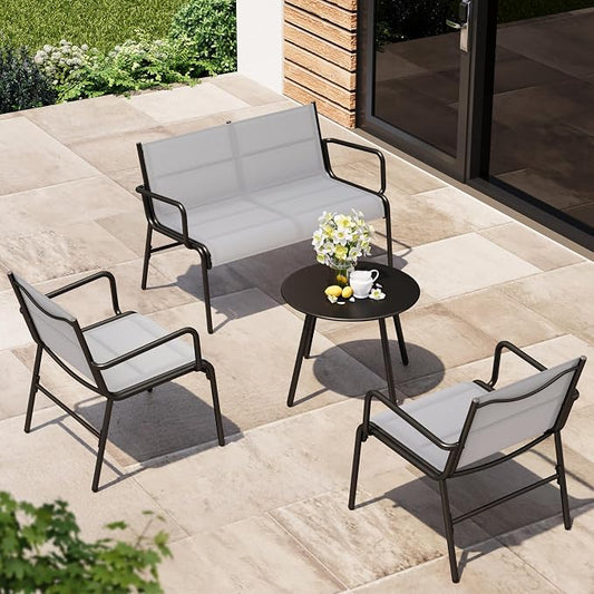 East Oak 4-Piece Patio Furniture Set, Waterproof Outdoor Furniture Set, Patio Sofa with Coffee Table for Balcony or Porch, 4 Seats Patio Conversation Sets for Backyard in Grey