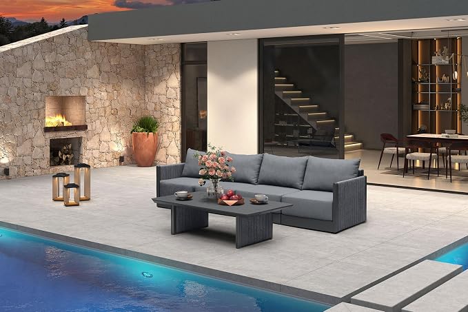 PURPLE LEAF 5 Pieces Patio Conversation Sets with Coffee Table All Weather Outdoor Couch Sectional Set with Thick Cushion Patio Conversation Set for Garden Poolside Backyard Gray