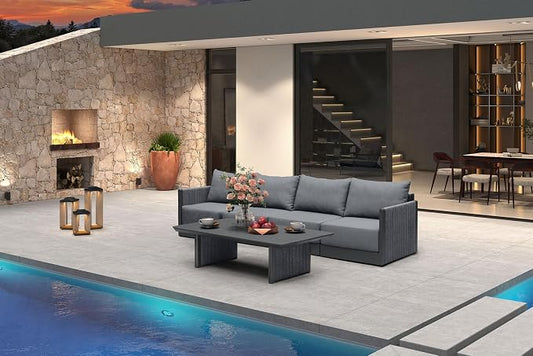 PURPLE LEAF 5 Pieces Patio Conversation Sets with Coffee Table All Weather Outdoor Couch Sectional Set with Thick Cushion Patio Conversation Set for Garden Poolside Backyard Gray
