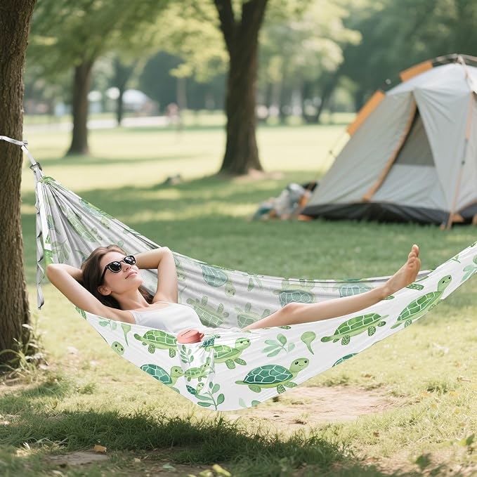 Camping Hammock Outdoor Hammocks for Outside Cute Turtle Watercolor Beach Trees Portable Lightweight with Pockets Tree Straps Indoor