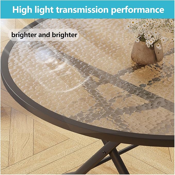 Folding Glass Outdoor Side Table, Patio Coffee Table, Weather Resistant Outdoor Round End Table, Portable Indoor Outdoor Glass Table, Modern Round Folding Dining Table, Space Saving Dining Table
