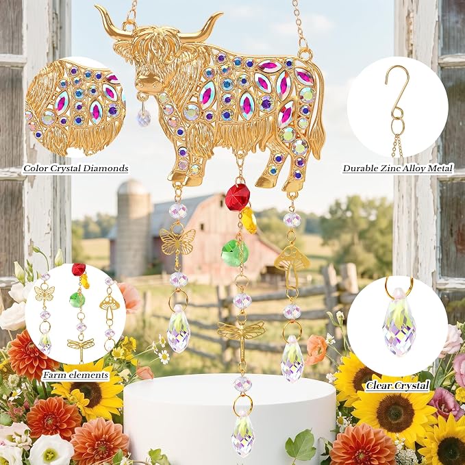 Highland Cow Gifts for Women, Hanging Crystal Suncatcher for Window | Home Garden Farmhouse Decor，Mothers Day Birthday Christmas Gifts，Farm Animals Highland Cow Gifts for Mom Grandma Friends