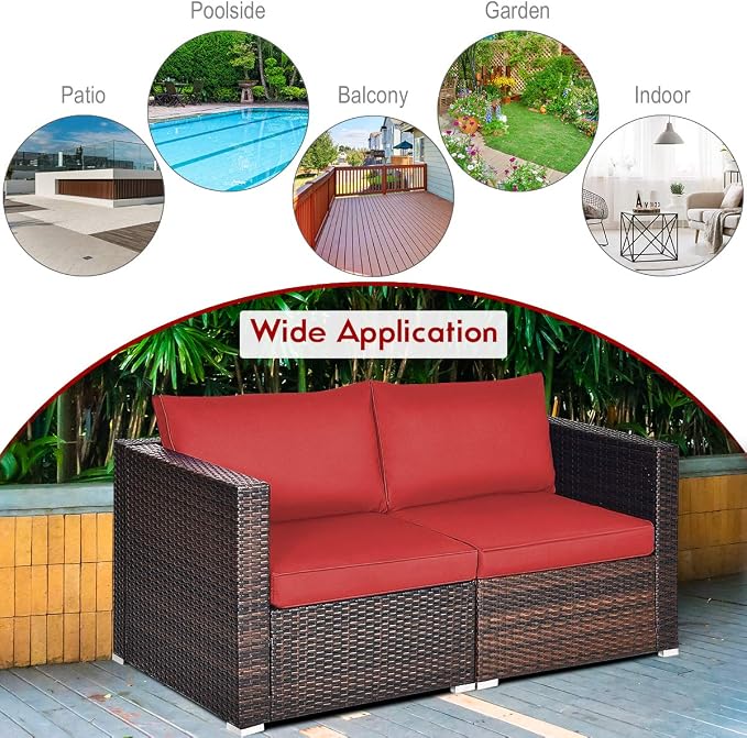 COSTWAY 2PCS Patio Rattan Corner Sofa Sectional Furniture Conversation Set