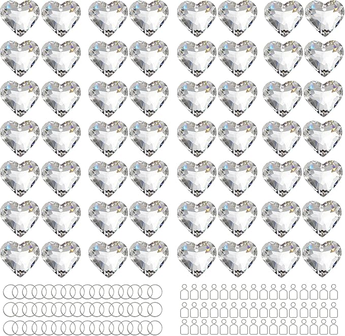 48pcs 20mm Crystal Heart Prism Sun Catchers Clear Chandelier Crystals Beads | Prisms,Rainbow Maker Suncatchers for Window,Garden,Glass Ornaments for Christmas Tree Home, Wedding,Valentine's Day Gift