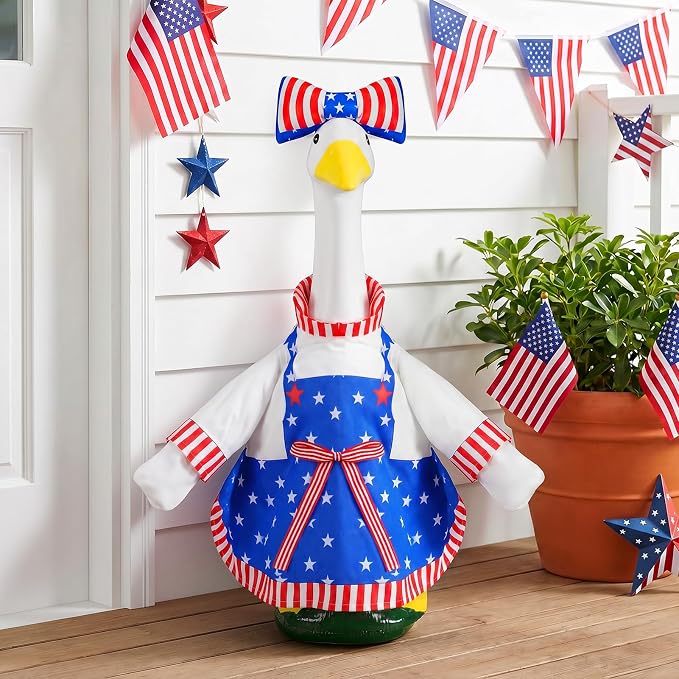 1 Set 4th of July Porch Goose Outfit for 23 Inch Goose Statues | Includes Patriotic 250th Anniversary Goose Clothes for Plastic or Cement Statues and Patio, Yard and Garden Displays