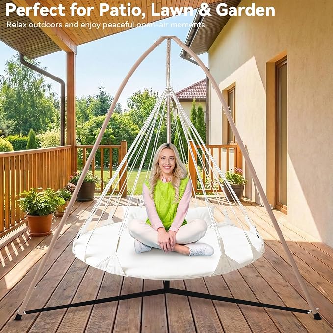 Tripod Hammock Chair Stand for Multi-Use, Heavy-Duty Hammock Chair Stand for Indoor & Outdoor, with Height Adjustable Triangular Design, 330 lbs Capacity, Easy Assembly, Stand Only - Brown