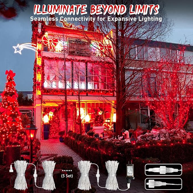 JMEXSUSS 150 LED Connectable Red Christmas Lights Indoor Outdoor Waterproof | 59 Ft Red Halloween String Lights Plug in, 8 Modes Twinkle Fairy Light for Bedroom Patio Party Tree Holiday Xmas Decor