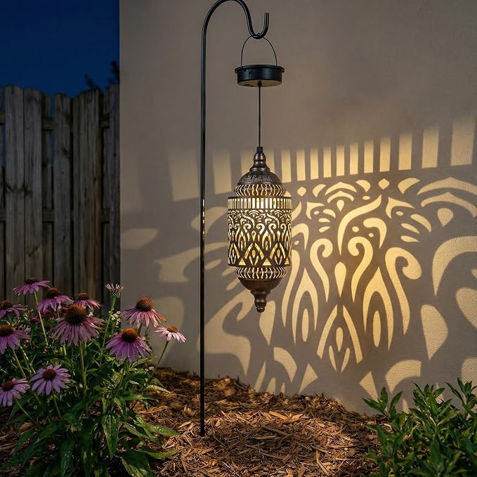 Twinkya 2Pack Hanging Solar Lights Outdoor Garden Decor, Waterproof Metal Moroccan Solar Powered Lantern Lamp, Outside Decorations for Patio Yard Porch Backyard Decor, Gardening Gifts for Women Mom