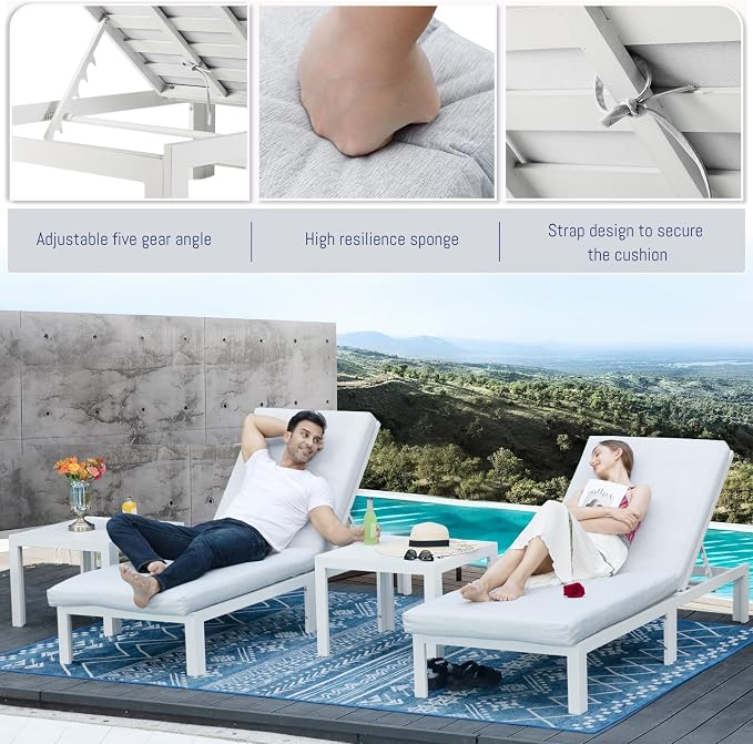 BULEXYARD 11 Piece Oversized Contemporary Aluminum Patio Furniture Set, All Weather Modular Sectional Sofa with Tanning Chair & Fireplace, 500 lbs Heavy Duty Comfy Outdoor Couch for Poolside, White