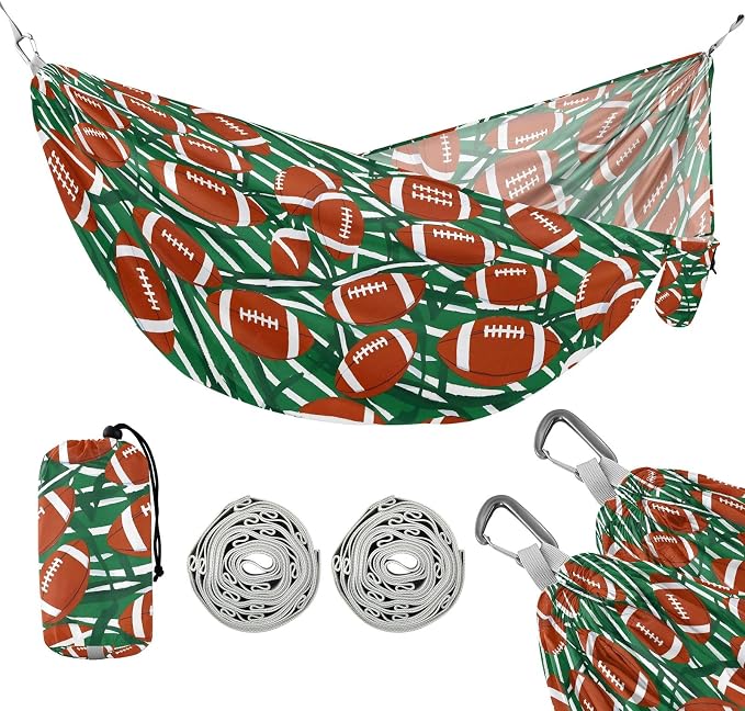 Camping Hammock Outdoor Hammocks for Outside Football Stripes Beach Trees Portable Lightweight with Pockets Tree Straps Indoor