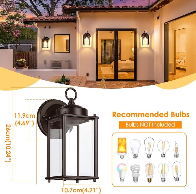 MATAMEYE Outdoor Wall Lantern, Exterior Waterproof Wall Sconce Light Fixtures, Dark Chocolate Front Door Lighting, Anti-Rust Porch Lamp, 2 Pack