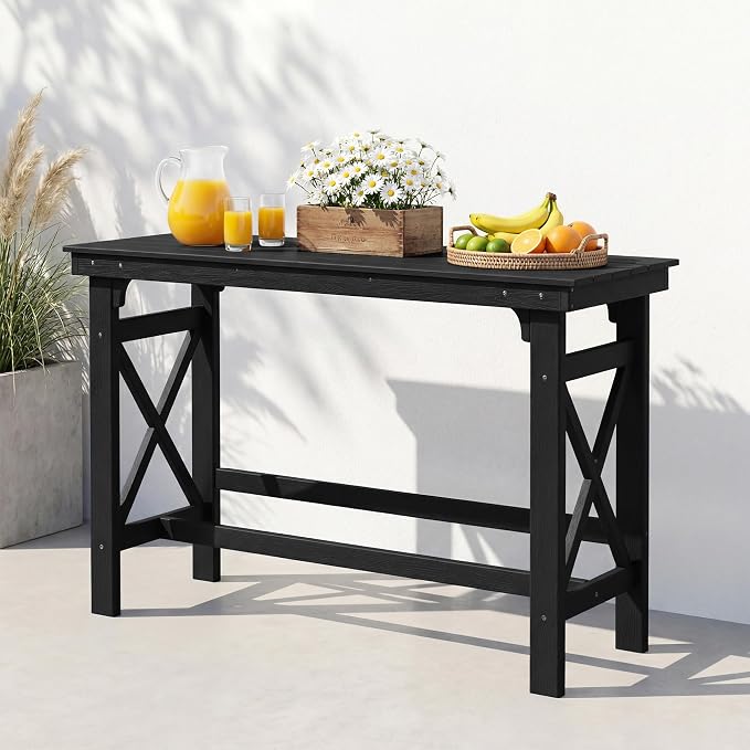 60" HDPE Outdoor Bar Table, Rectangle Patio Bar Height Counter Table, All-Weather Adirondack Outdoor Pub Table, Waterproof Patio Bar Table for Outside, Garden, Backyard, Deck, Black
