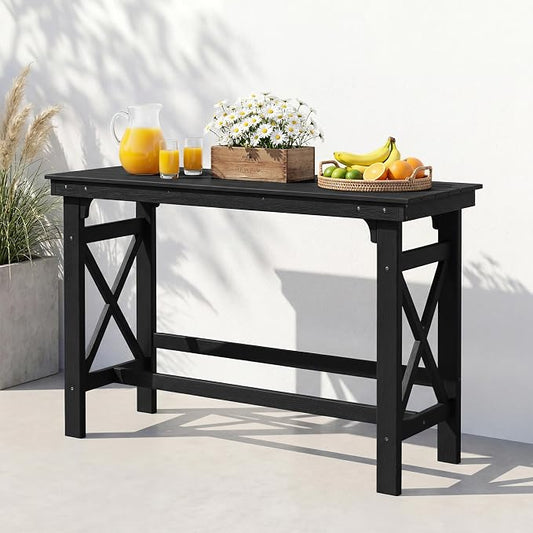 60" HDPE Outdoor Bar Table, Rectangle Patio Bar Height Counter Table, All-Weather Adirondack Outdoor Pub Table, Waterproof Patio Bar Table for Outside, Garden, Backyard, Deck, Black