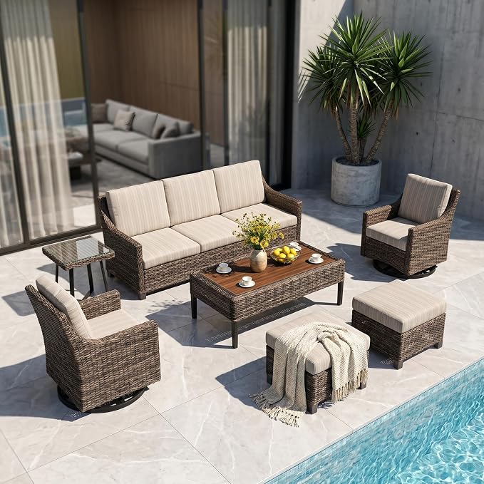 Wicker Patio Conversation Set, Outdoor Patio Furniture Set with Deep Seating, Wide Armrests & Thick Cushions, All-Weather Outdoor Furniture Set for Patio, Porch, Deck & Backyard