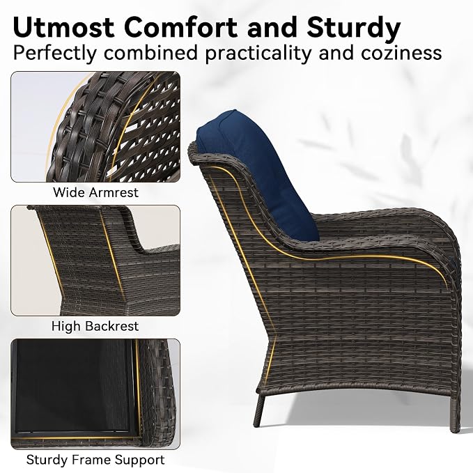 4-Piece Outdoor Couch Set, Includes Wicker Patio Sofa with Thickened Olefin Cushions, High Back and Deep Seating, Hand-Woven PE Rattan and 2 Ottomans, 1 Coffee Table for Porch, Deck