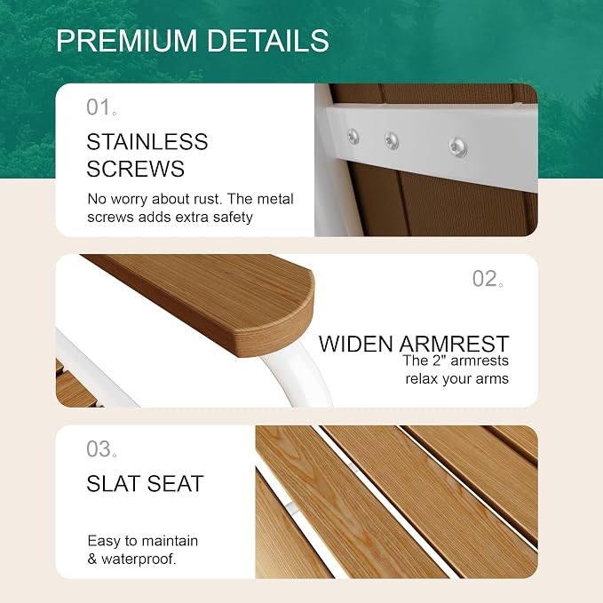 Outdoor Dining Set for 4, Patio Table and Chairs Set with Umbrella Hole, 5 Pieces All-Weather HDPE Outdoor Furniture Sets for Backyard Poolside Lawn Garden (White & Teak)