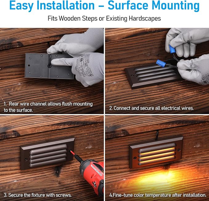 LEONLITE 6-Pack 5CCT 6 Inch Low Voltage LED Step Lights Outdoor | Horizontal Louvered Stair Lights, 12–24V AC/DC, IP65 Waterproof, 1800/2700/3000/4000/5000K, ETL, Aluminum, Oil Rubbed Bronze