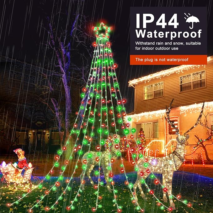(New) Outdoor Christmas Decorations, 320 LED Hanging Twinkle Fairy String Lights Outside Tree Decoration Lights for Christmas, Yard, Garden, New Year, Wedding, Party (Red&Green)