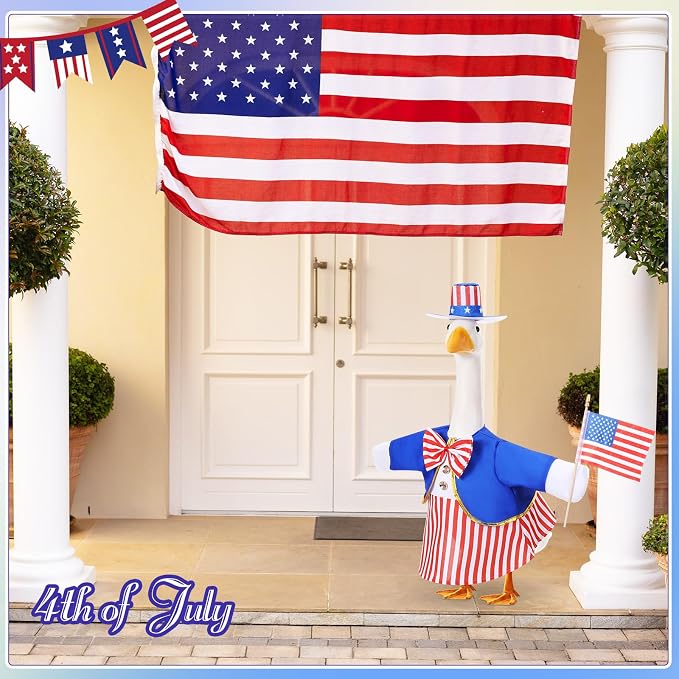 FuWeave 8 Set Holiday Porch Goose Outfits 17'' Goose Clothes Summer Fall Halloween Christmas Winter Thanksgiving Valentine St. Patrick Easter 4th of July Lawn Porch Geese Costume for Patio Yard Decor