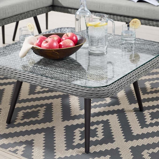 Endeavor Outdoor Patio Wicker Rattan Square Coffee Table in Gray