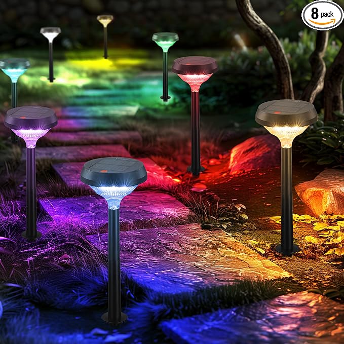 Linkind Solar Lights Outdoor 8 Pack, Color Changing Solar Pathway Lights | Multicolor/Warm White/Cool White Solar Lights Outdoor Waterproof for Walkway Yard Garden Landscape Driveway