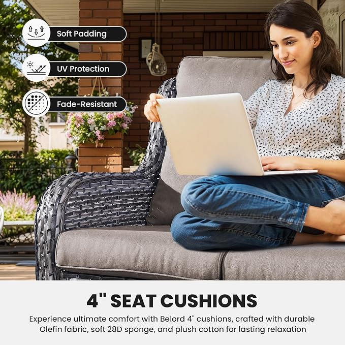 Belord Patio Wicker Sofa Set 6 Pieces Patio Furniture Set Outdoor Couch, 2 Patio Wicker Chairs with 1 Sofa, Coffee Table and Ottomans, Patio Conversation Set for Porch Garden Deck Balcony Poolside