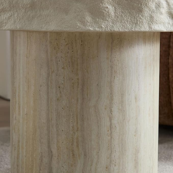 Faux Stone Side Table Faux Marble Round End Table Patio Small Drink Table for Small Spaces, Mrushroom Side Tables with Pedestal, Modern Nightstand for Living Room Bedroom Corners Office,Beige