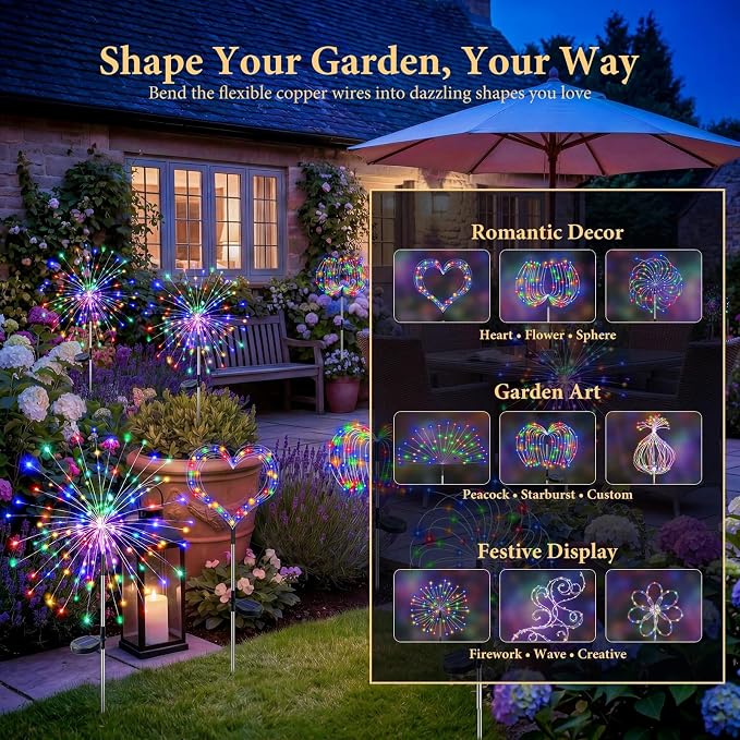 Solar Firework Lights Outdoor 8 Pack, 120LED Solar Starburst Garden Lights with 8 Modes, Waterproof Decorative Sparkle Light for Backyard, Garden, Patio Lawn Landscape & Halloween Party Decor