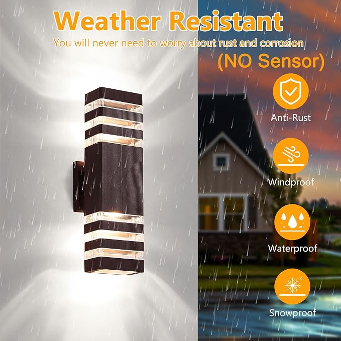 2 Pack Outdoor Wall Lights, Modern Exterior Light Fixture Wall Mount Brown Outdoor Lights for House, Waterproof Aluminum Up and Down Porch Lights Wall Sconces for Garage Patio, 3-Layer