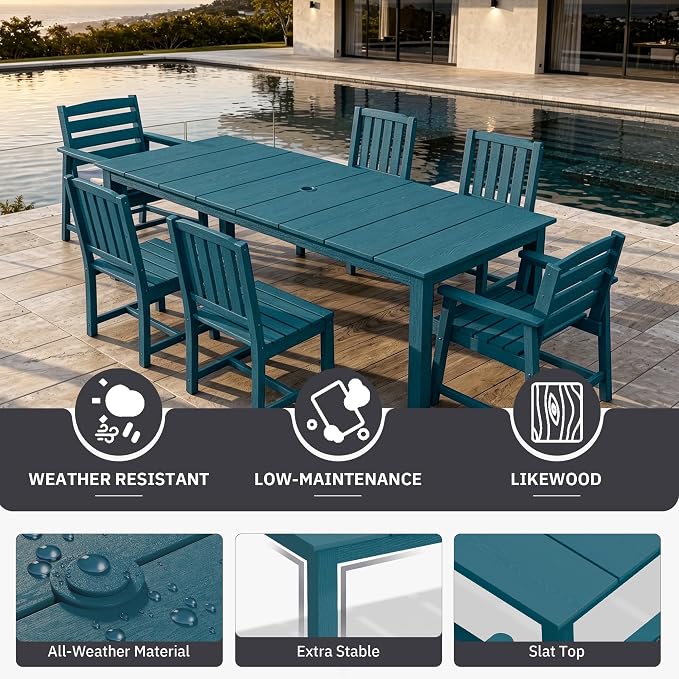 AreShark Patio Dining Chair Set of 2,All Weather HDPE Outdoor Dining Armchairs with Wide Seat and Backrest,Weatherproof Patio Chairs for Garden,Backyard,Deck,Navy Blue