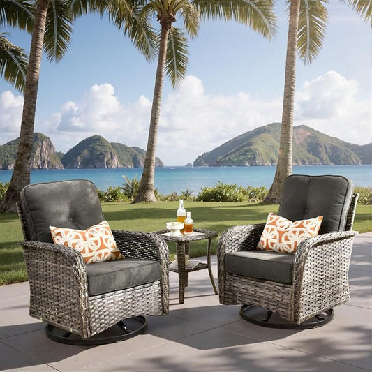 3-Piece Outdoor Patio Furniture Set with Swivel Chairs, Outdoor Conversation Wicker Sofa with Coffee Table, Rattan Couch for Deck Yard Poolside, Black