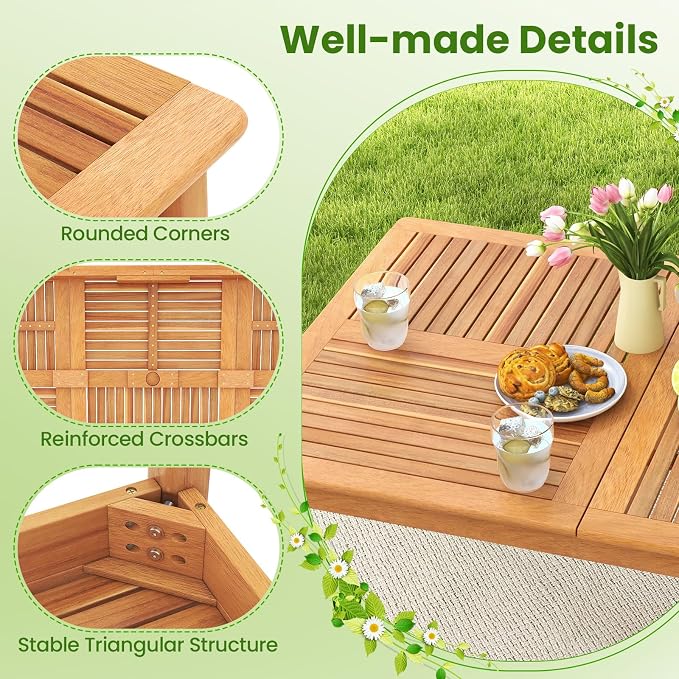 Tangkula 9 Pieces Patio Dining Table Set, Wood Rectangular Dining Table with 1.96” Umbrella Hole and 8 Chairs, Outdoor Dinner Furniture for Garden, Deck, Backyard