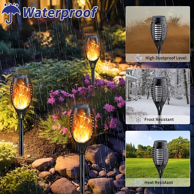 KYEKIO 12Pack Solar Torch Light with Flickering Flame for Halloween Decor | Solar Lights Outdoor for Halloween Decorations, Waterproof Solar Garden Lights, Solar Flame Lights for Pathway Yard Decor