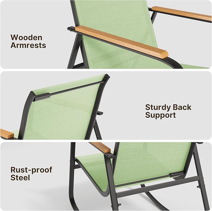 Ahomly 4-Piece Outdoor Patio Furniture Set, All Weather-Resistant Textile Fabric Outdoor Conversation Set with Coffee Table, Patio Rocking Chairs for Lawn, Balcony, Poolside (Green)