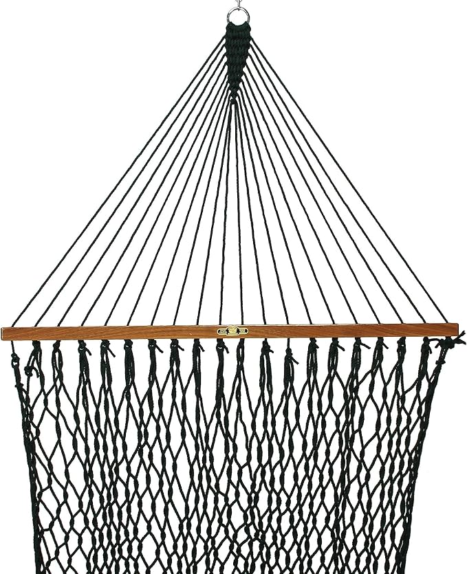 Original Pawleys Island Single Green DuraCord Rope Hammock – 12 ft. x 50 in., 1-Person, 450 lb Capacity, Oak Spreader Bar, Zinc-Plated Hardware, Handcrafted in the USA