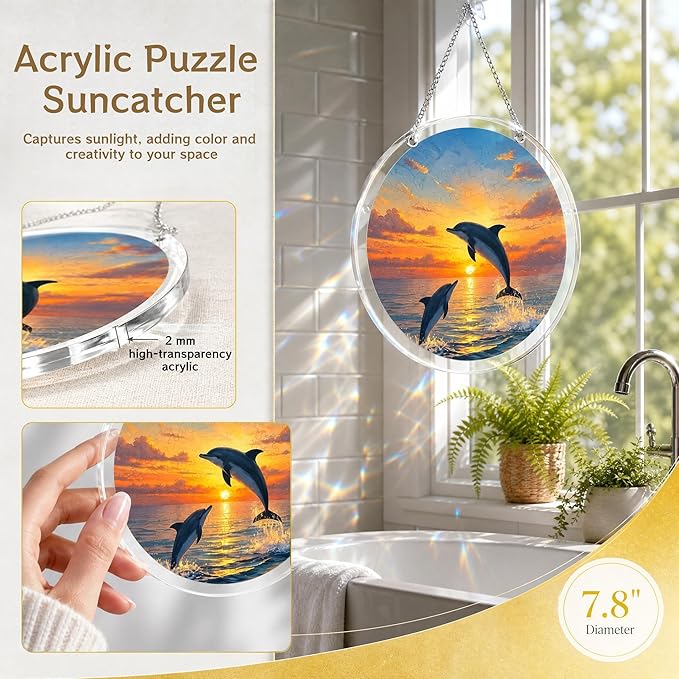 Acrylic Jigsaw Puzzle Suncatcher 7.8'',Stained Glass Suncatcher Home Decor | Butterfly Acrylic Puzzle Suncatcher,DIY Sun Catcher Puzzle Kit,Window Hanging Ornament Art,Home Garden Decor Gift for Mom
