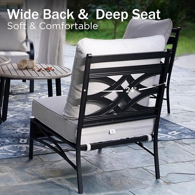 PHI VILLA Patio Sofa Outdoor Furniture, All-Weather Rattan & Metal 2 Seater Sofa with Cushions & Lumbar Pillows, Arm Lounge Loveseat for Patio, Balcony, Backyard, Deck, Poolside