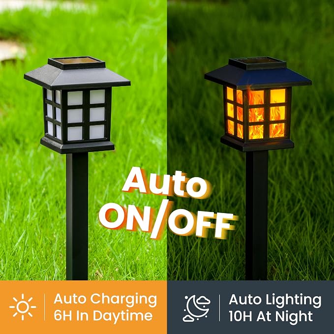 GIGALUMI Solar Lights Outdoor Waterproof 10 Pack, LED Garden Decor | Flickering Flame LED Solar Garden Lights Outdoor Decor, 8 Hours of Landscape Lighting for Garden