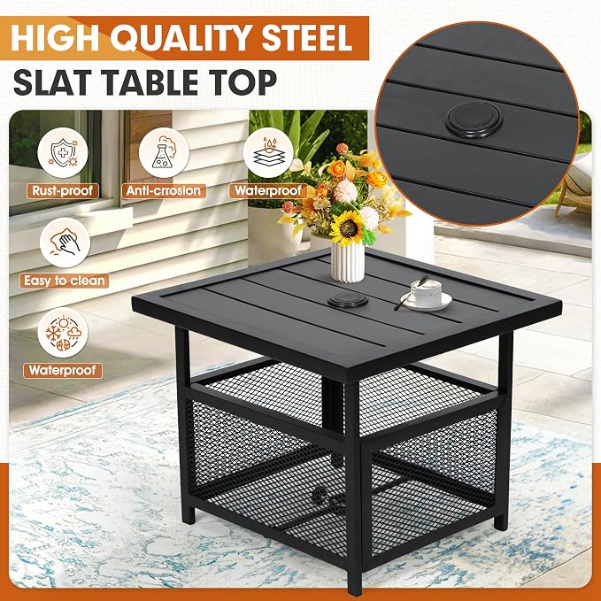Incbruce Outdoor 22'' x 22'' Umbrella Table Stand, Side Table with 1.57" Umbrella Hole, Patio Umbrella Square Table for Deck, Pool, Garden, Black