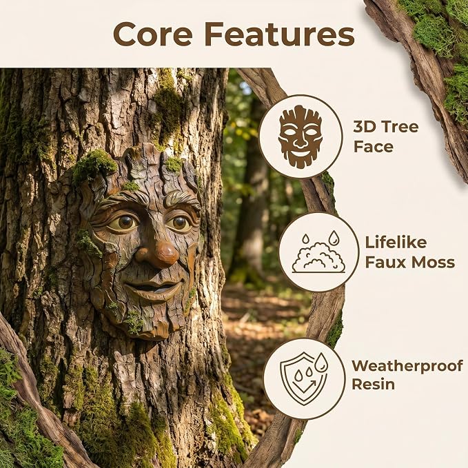 Whimsical Tree Face Outdoor Statues Garden Decoration, Old Man Resin Statue Outdoor Tree Hugger for Yard Art, Trees Decorations Outdoor Wallmounted Statue