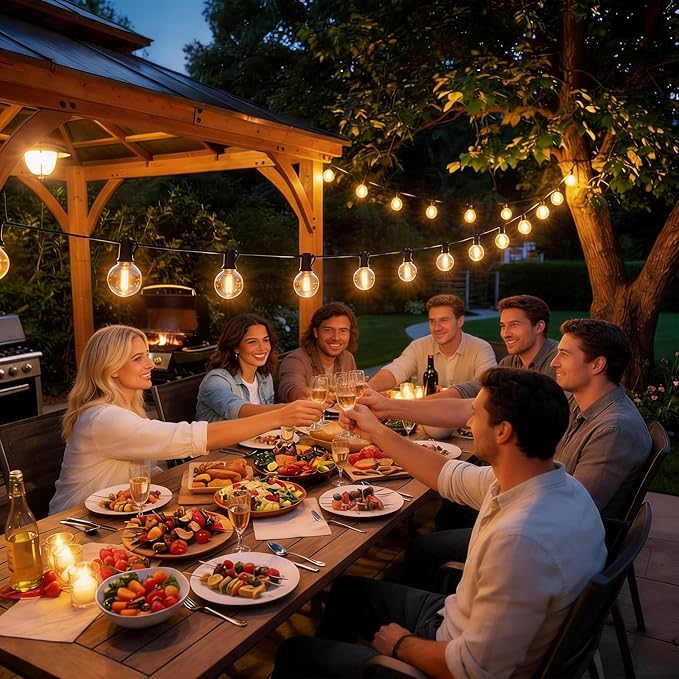 RTTY Outdoor String Lights 50 FT, LED Patio Light for Outside Waterproof | Dimmable Connectable Shatterproof Hanging Lighting for Cafe, Bistro, Balcony, Porch, Yard, Deck, Market, Warm White, 2700K