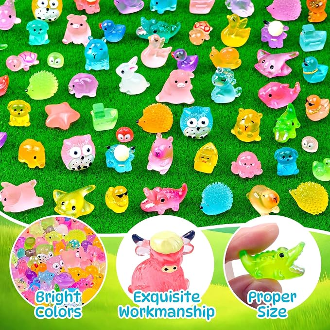 160 Pcs Luminous Mini Resin Animal Figures Glow in the Dark Small Little Tiny Ducks Animal Miniature Figurines for Crafts Fairy Garden Accessories Micro Landscape Decoration