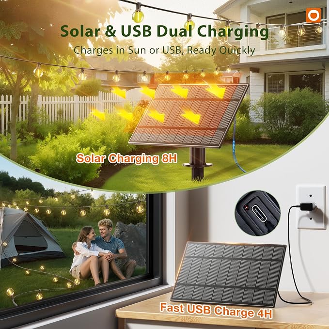 addlon 50FT Solar String Lights Outdoor Waterproof with Remote, Solar Patio | G40 Globe Solar Light with 27 LED Shatterproof Bulbs, 3 Modes, Dimmable Hanging for Outside Backyard Party