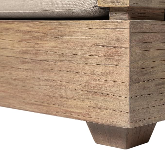 Armen Living Vivid Outdoor Patio 4 Piece Conversation Set in Light Eucalyptus Wood with Taupe Olefin Cushions